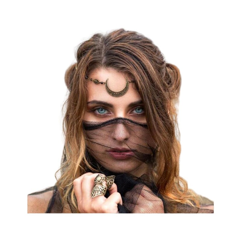 Aimimier Viking Crystal Head Moon Circlet Headpiece Crescent Forehead Chain Halloween Crystal Headband Prom Hair Jewelry for Women (Retro Gold) - Image 1